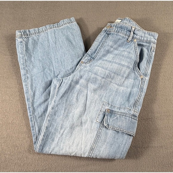 LOFT Wide Leg Cargo Jeans‎ Women's 29 Light Wash Utility Denim Pants Y2K Street - Picture 3 of 12